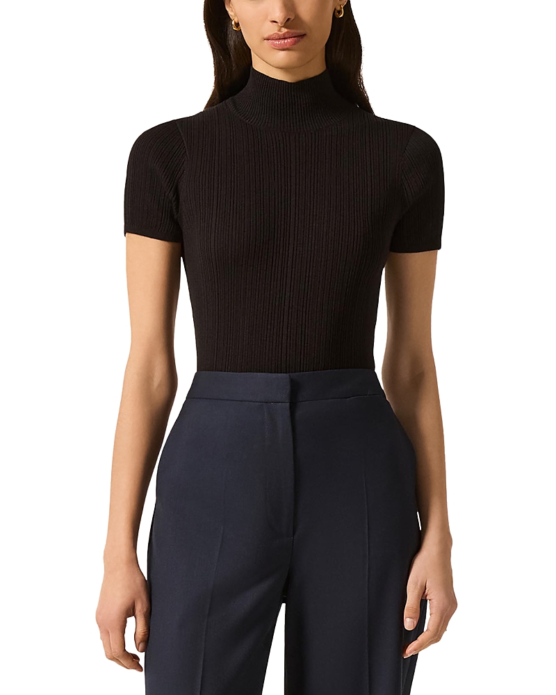 Argent Ribbed Short Sleeve Turtleneck Top