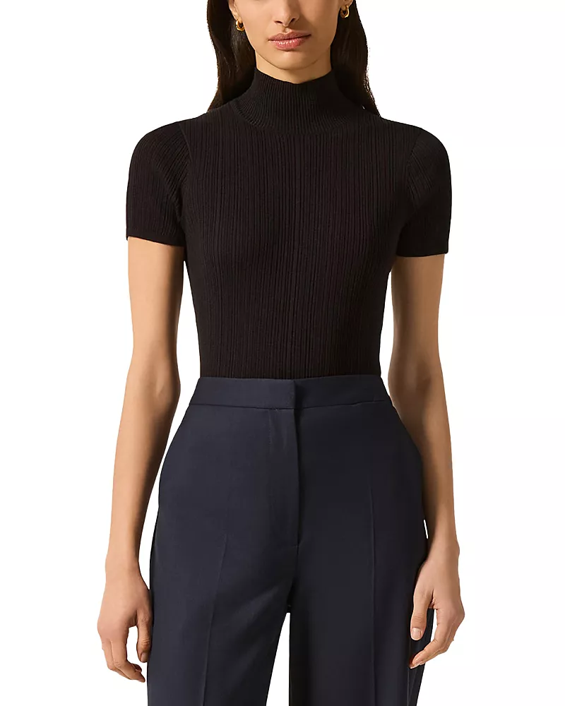 Argent Ribbed Short Sleeve Turtleneck Top