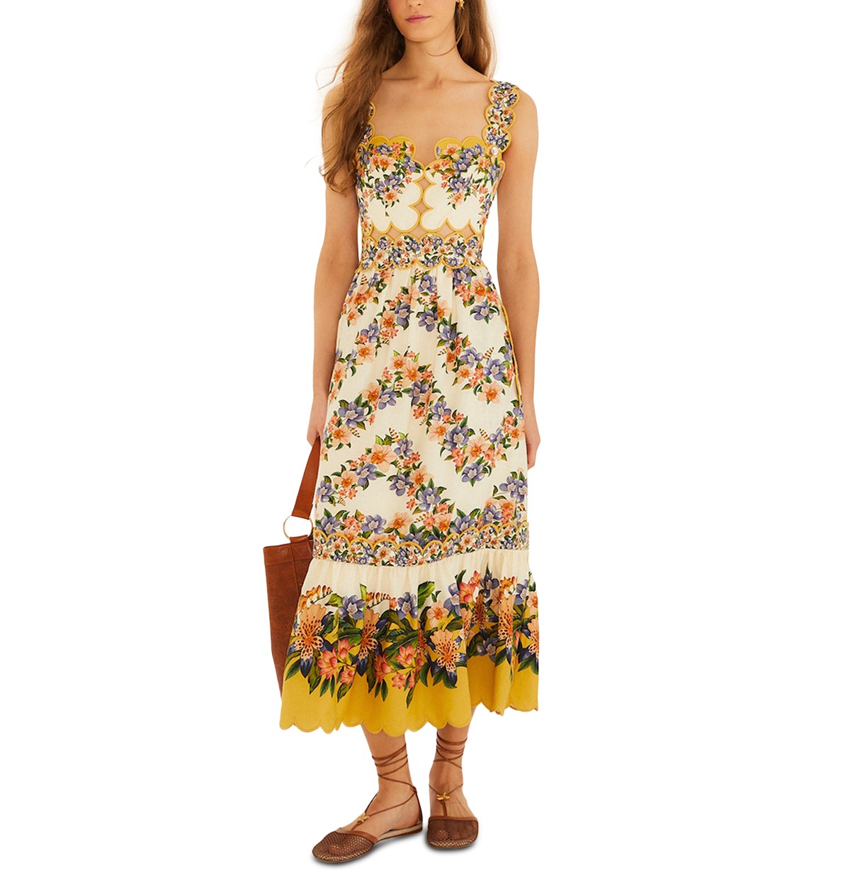 FARM Rio Manoela Off White Sleeveless Belt Maxi Dress
