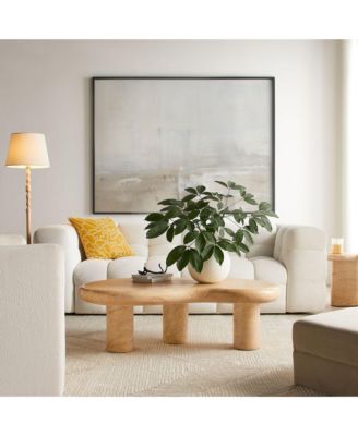 Elowen Indoor - Outdoor Patio Textured Faux Travertine Coffee Table