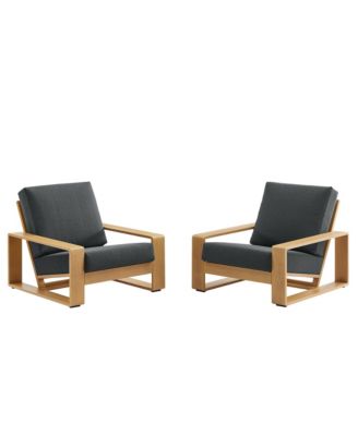 Lirienne Outdoor Patio Aluminum Faux Wood Armchairs, Set of 2