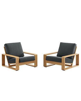 Lirienne Outdoor Patio Aluminum Faux Wood Armchairs, Set of 2