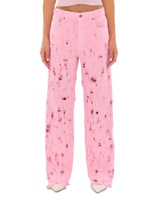 Bonnie Bull Destroyed Mid Rise Loose Jeans in Flamingo