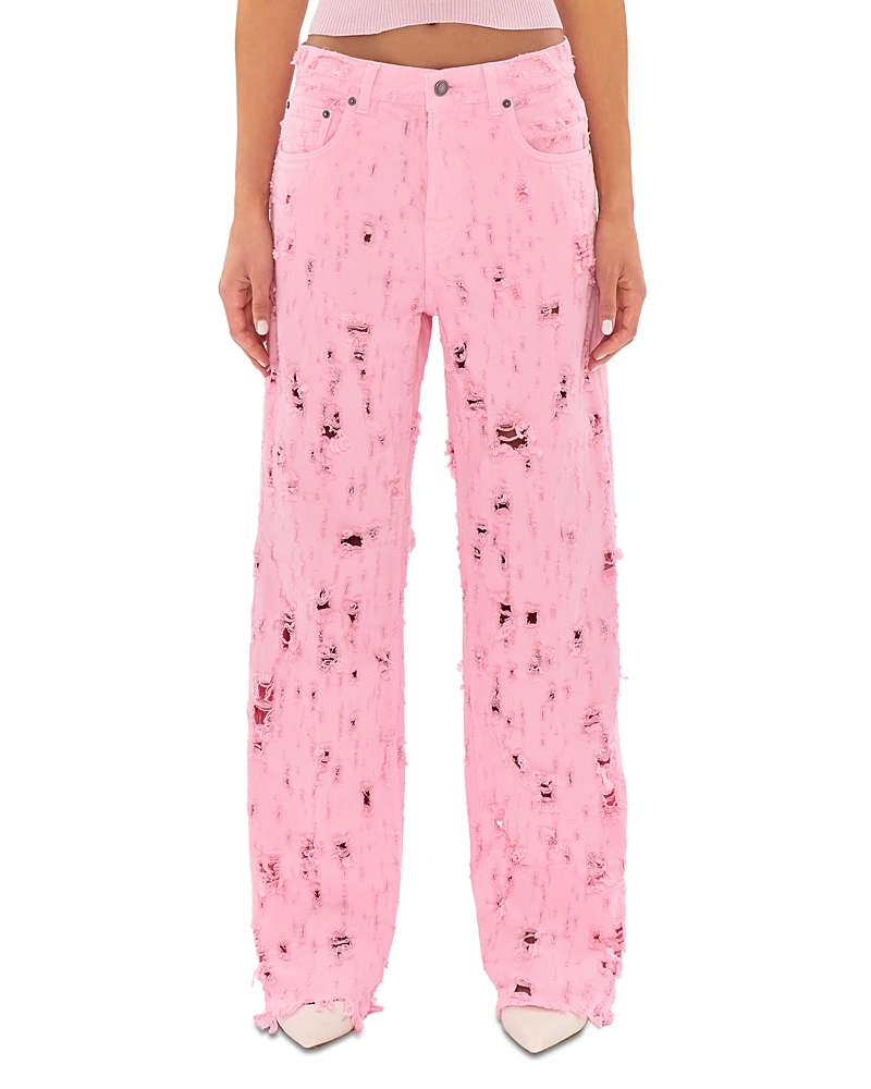 Haikure Bonnie Bull Destroyed Mid Rise Loose Jeans in Flamingo