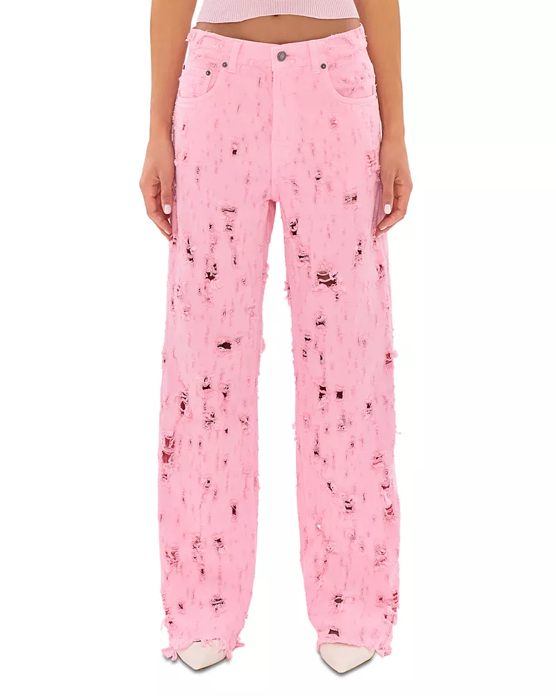 Haikure Bonnie Bull Destroyed Mid Rise Loose Jeans in Flamingo