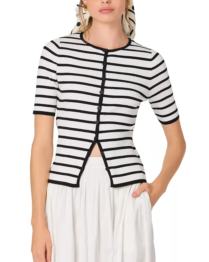 Astr the Label Henrie Crewneck Cardigan Sweater
