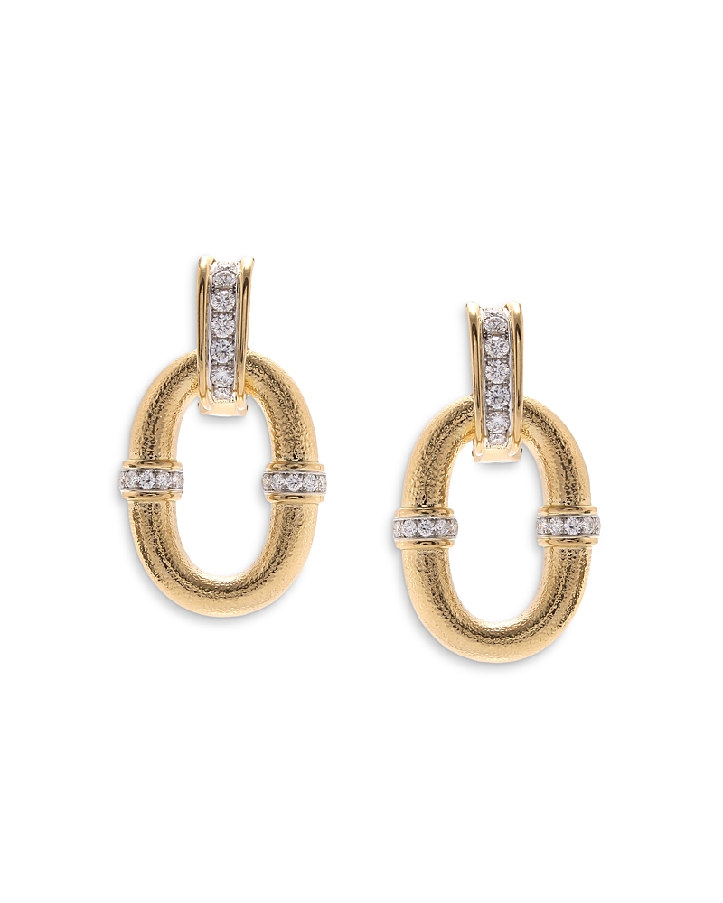 David Webb Platinum & 18k Yellow Gold 57th Street Diamond Oval Link Drop Earrings