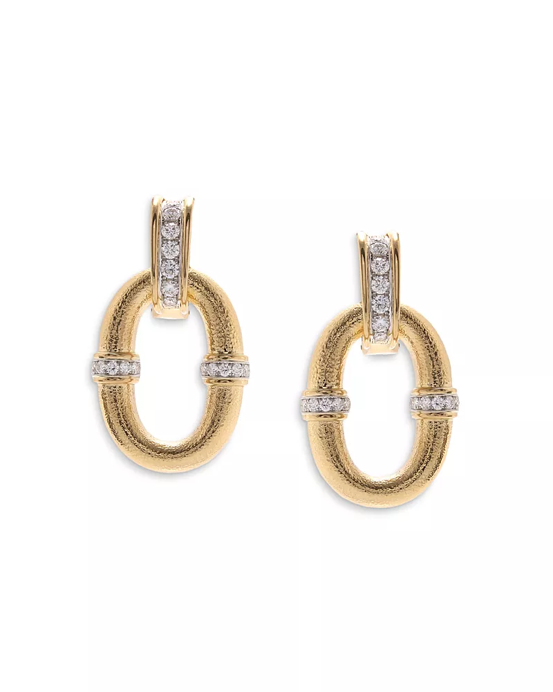 David Webb Platinum & 18K Yellow Gold 57th Street Diamond Oval Link Drop Earrings