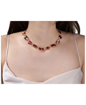 24K Yellow Gold Elements Tourmaline & Diamond Necklace, 16-18"