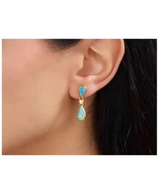 24K Yellow Gold Rune Opal & Diamond Drop Earrings