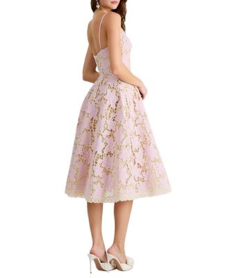 Amelia Plunging Floral Lace Embroidered Midi Dress