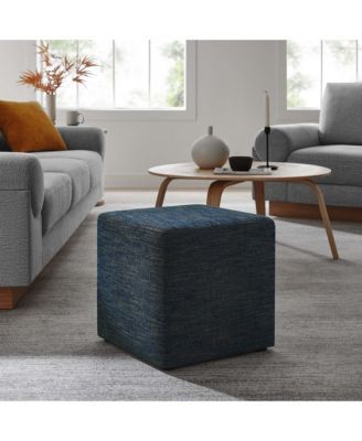  Callum 17" Square Woven Heathered Fabric Upholstered Ottoman