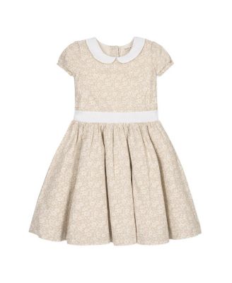  Girls' Short Sleeve Linen Dress with Peter Pan Collar - Little Kid, Big Kid