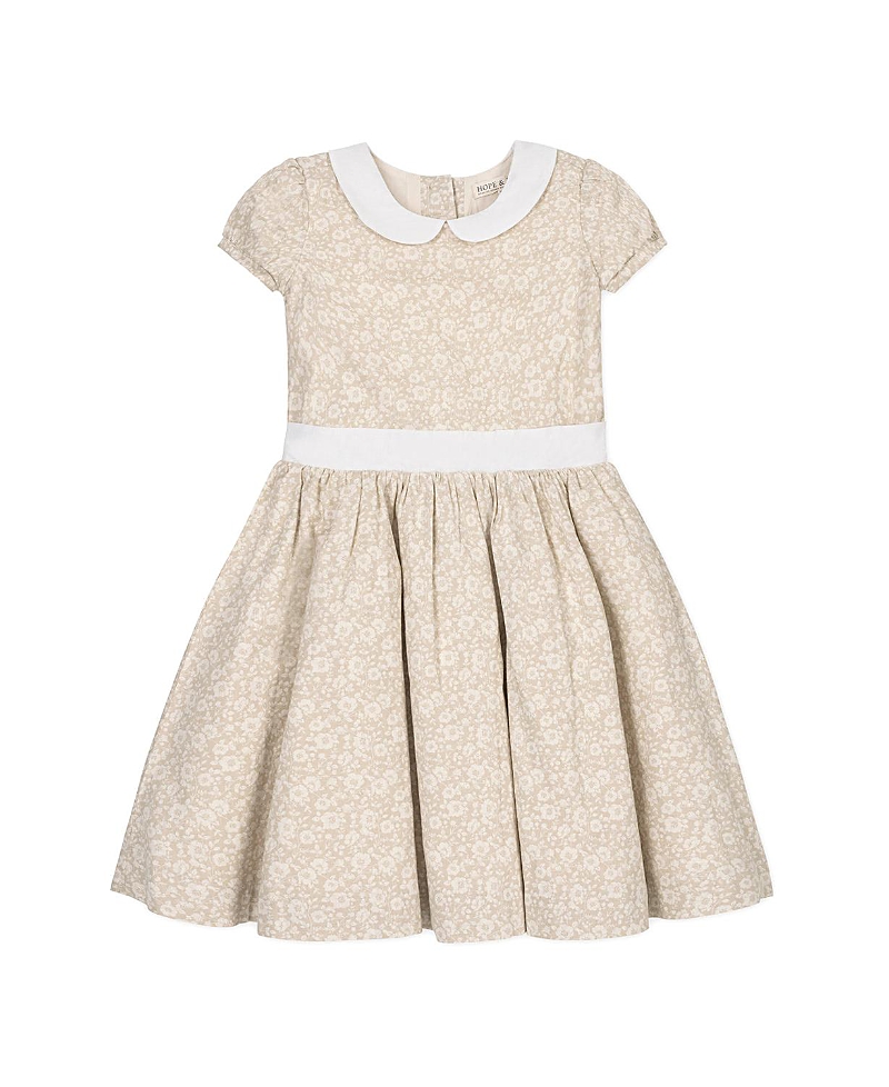 Hope & Henry Girls' Short Sleeve Linen Dress with Peter Pan Collar - Little Kid, Big Kid