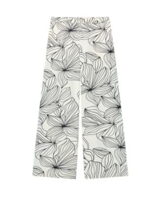  Women's Floral Print Wide Satin Trousers