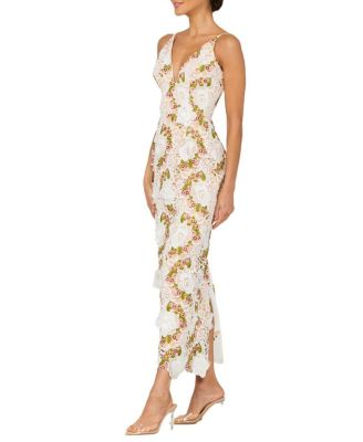 Norah  Plunging Dimensional Floral Column Dress