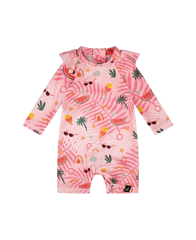 Deux par Deux Girls' One-Piece Long Sleeve Beach Rashguard - Little Kid