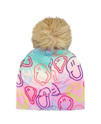  Girls' Stretch Jersey Hat Printed Smileys with Pompom - Baby