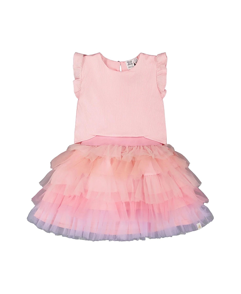 Deux par Deux Girls' Bi-Material Short Flutter Sleeve Dress - Big Kid