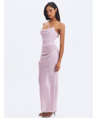  Raylee Beaded Mesh Strapless Sheath Maxi Dress