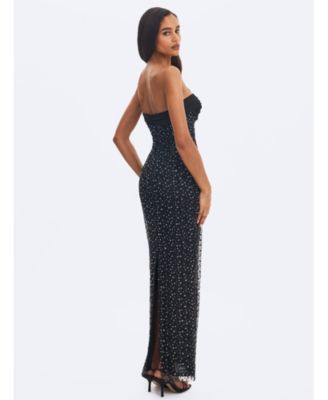  Preslie Satin and Crystal Mesh Sheath Maxi Dress