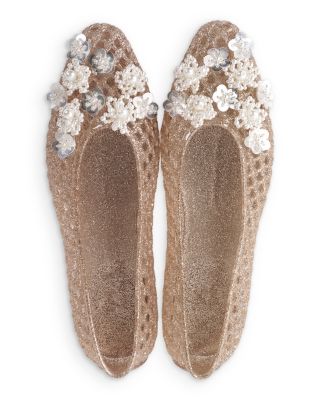 Women's Daisy Sequin & Imitation Pearl Flower Gold Jelly Shoes