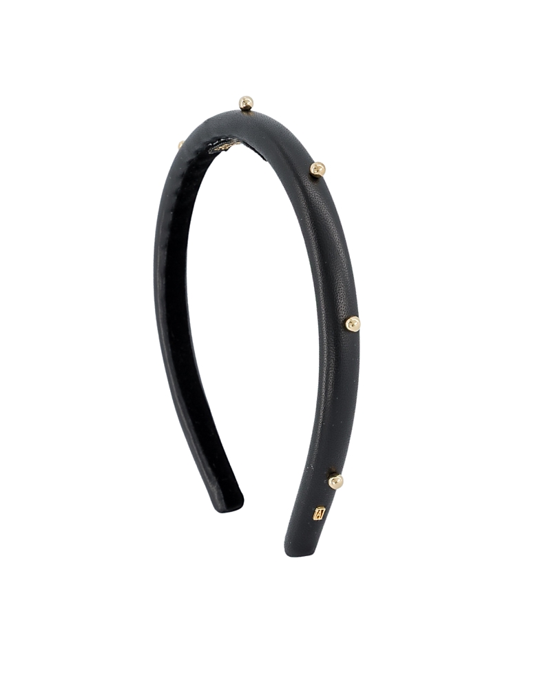 Alexandre de Paris Belle de Jour Leather and Gold Studs Headband