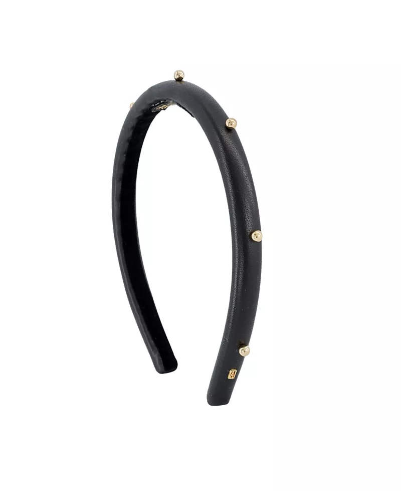 Alexandre de Paris Belle de Jour Leather and Gold Studs Headband