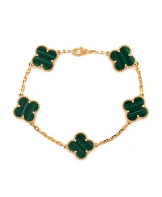  Vintage Alhambra 5 Motifs Bracelet 18K Gold and Malachite