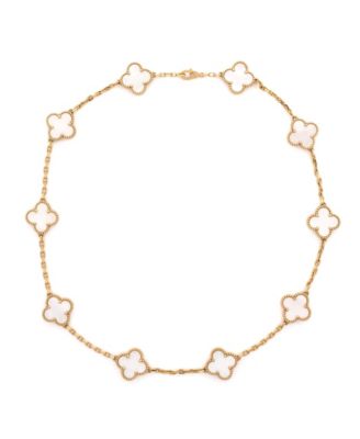  Vintage Alhambra 10 Motifs Necklace 18K Gold and Mother of Pearl, 17"