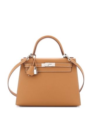 Kelly 28 Handbag Brown Epsom with Palladium Hardware