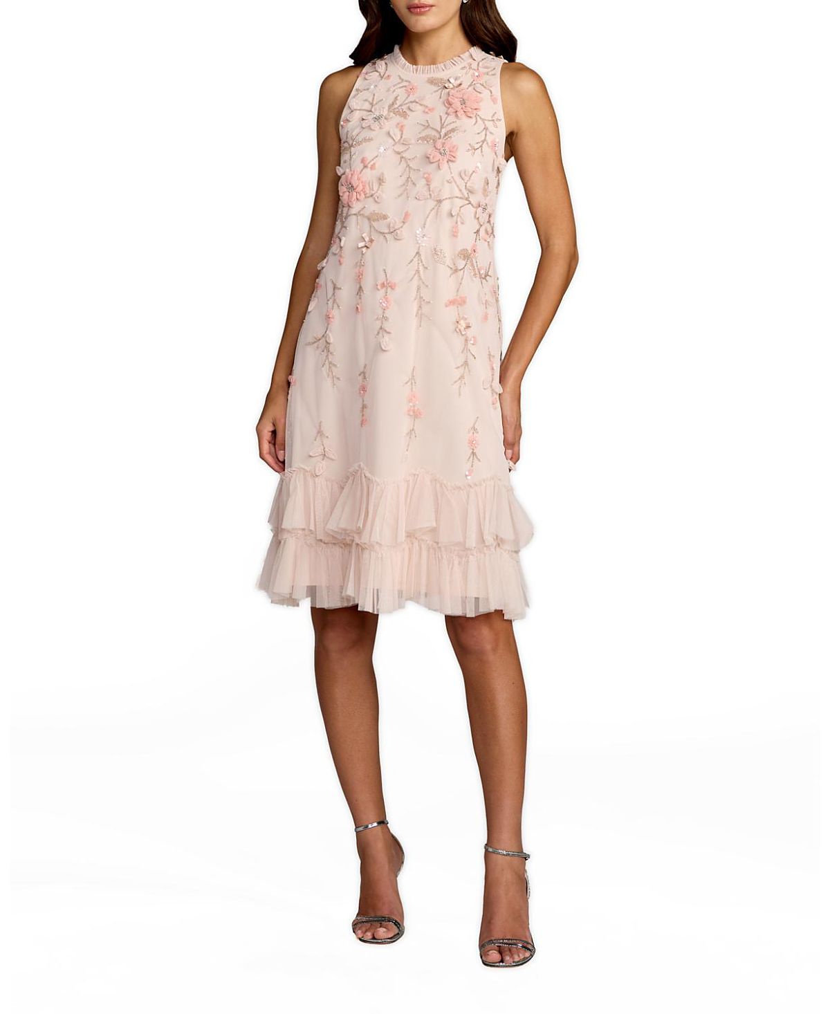 Mac Duggal Embellished Ruffle Tiered High Neck Floral Dress