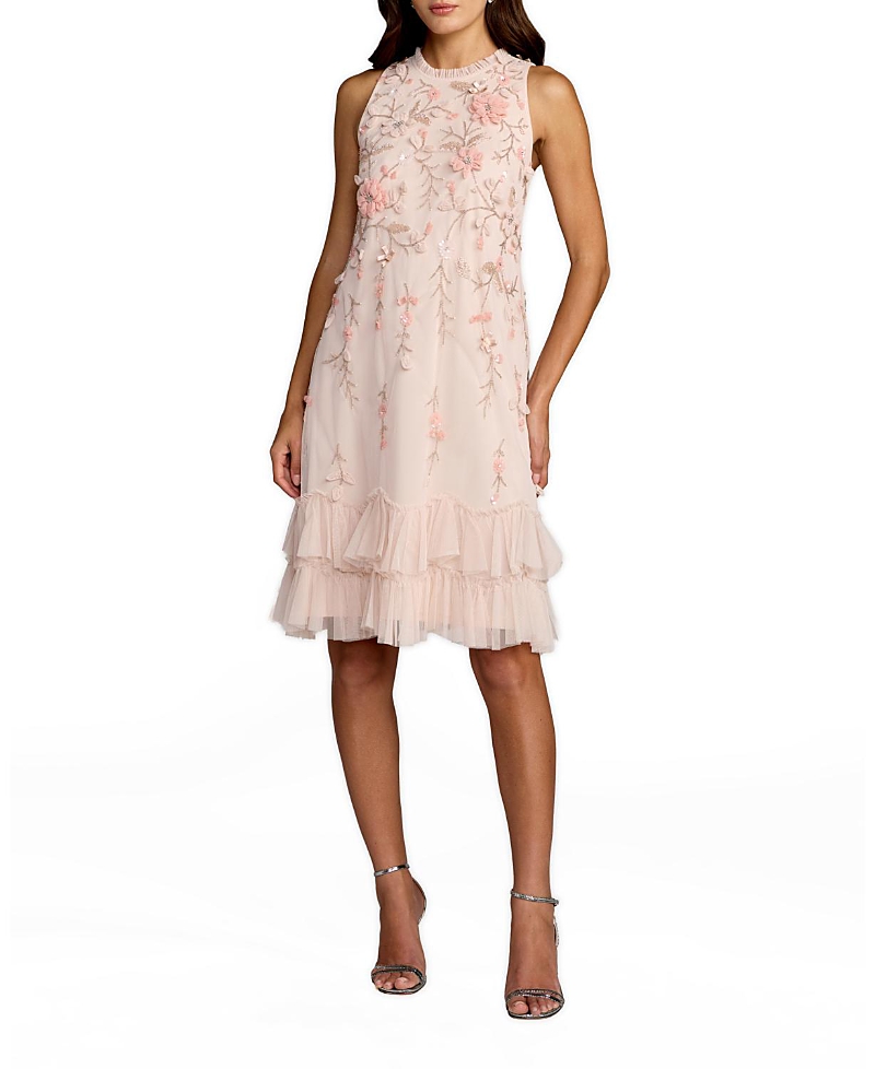Mac Duggal Embellished Ruffle Tiered High Neck Floral Dress