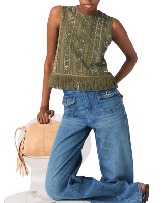 Lilurex Fringed Rhinestone Flower Top