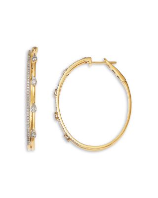 Diamond Large Double Hoop Earrings in 14K Yellow Gold, 1.0 tcw