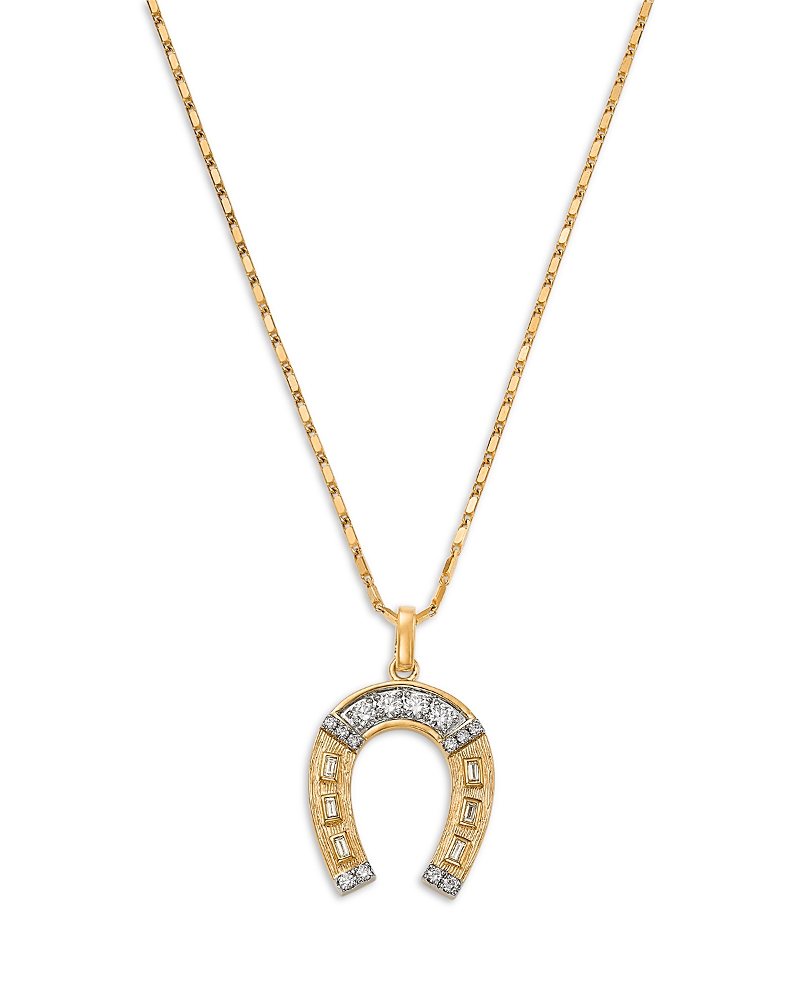 Bloomingdale's Fine Collection Diamond Round and Baguette Horseshoe Pendant Necklace in 14K Yellow Gold, 0.48 tcw