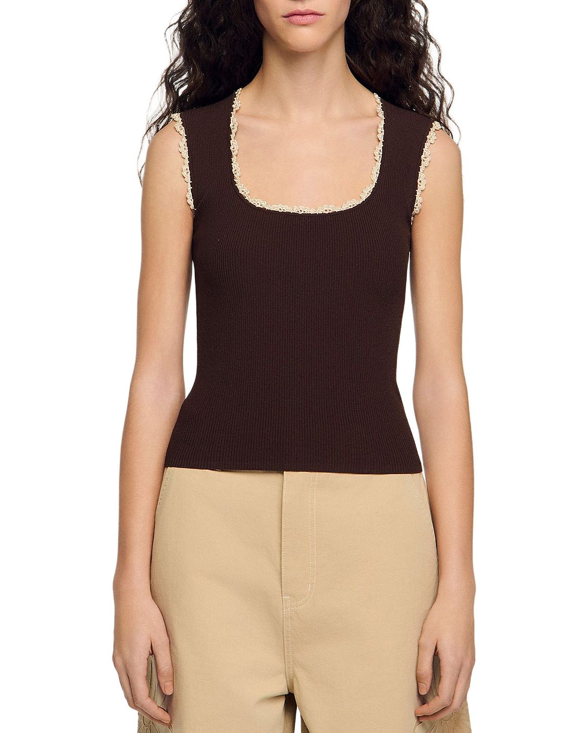 Sandro Belize Crochet Trim Tank Top