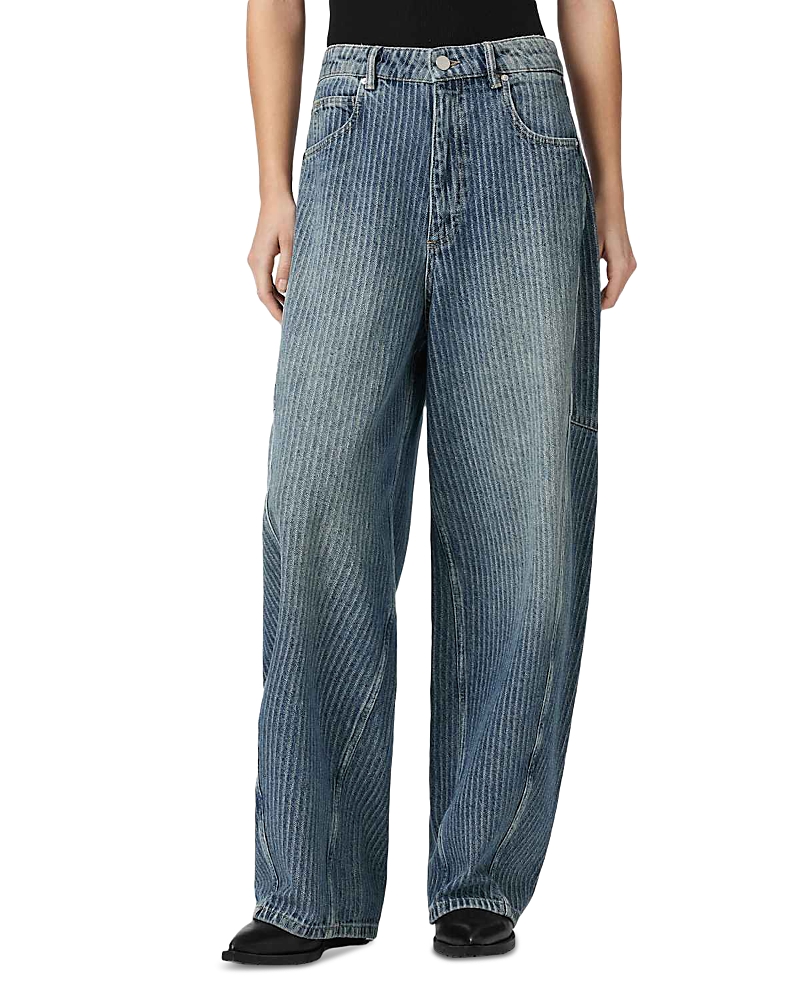 Allsaints Carter High Rise Stripe Wide Leg Jeans in Titan Blue