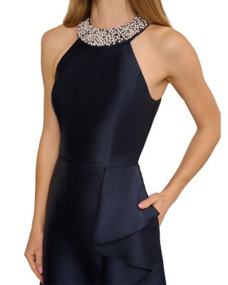 Embellished Mikado Ruffle Gown