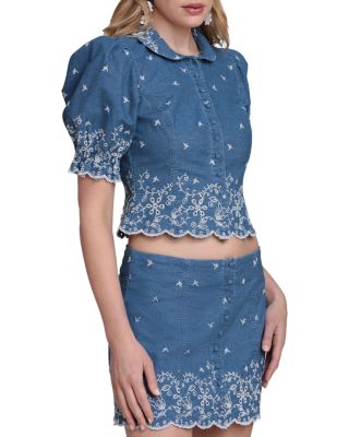 Chambray Embroidered Top & Chambray Embroidered Mini Skirt