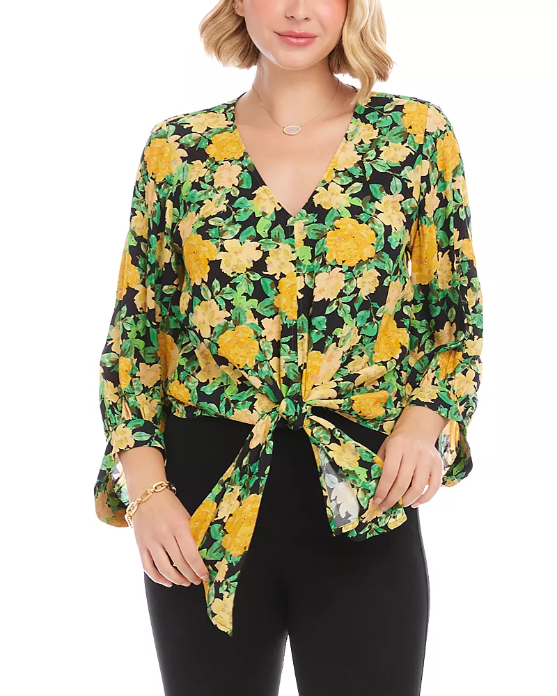 Karen Kane Blouson Sleeve Tie Front Top
