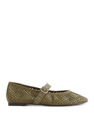 Women's Remy Diamond Perforated Leather Mary Jane Flats