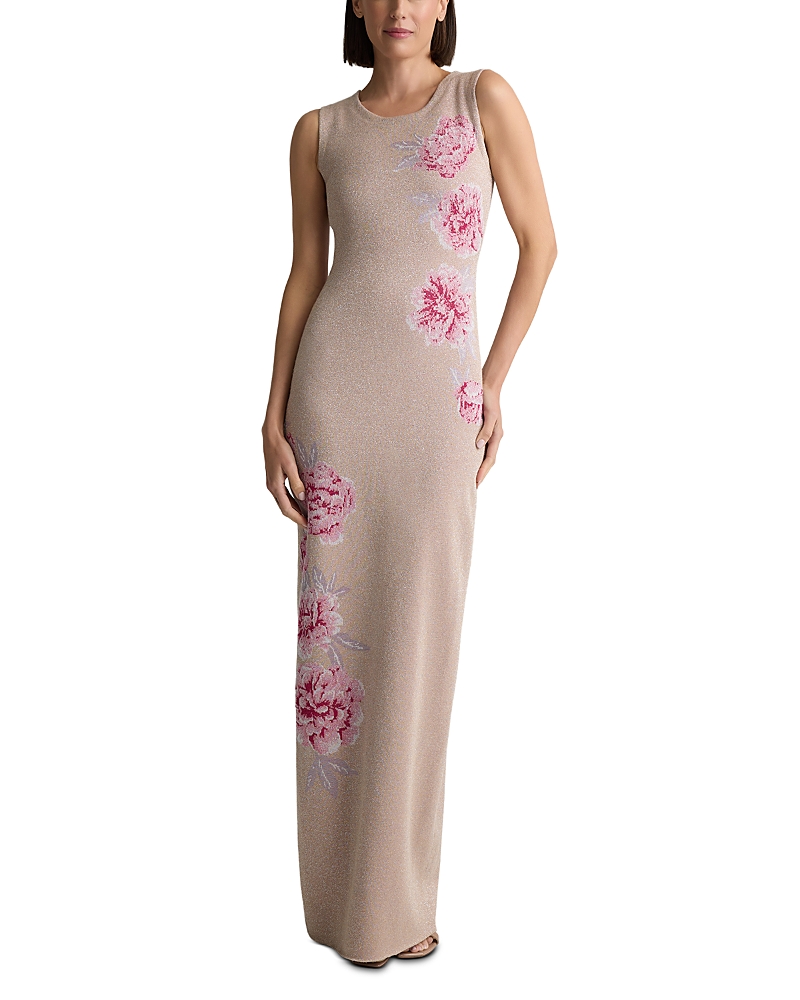 St. John Metallic Peony Jacquard Knit Gown