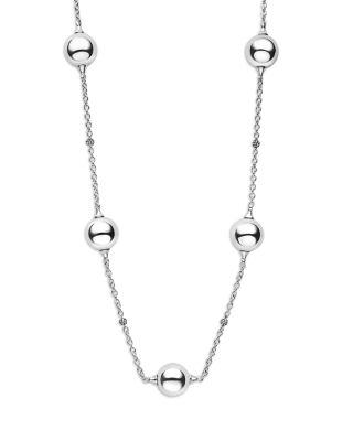 Sterling Silver Caviar Bubbly Bead Station Necklace, 18"