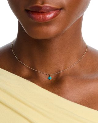 14K Yellow Gold Turquoise Gemstones Flower Cluster Pendant Necklace, 14-16"