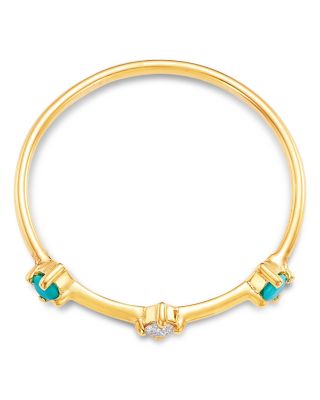 14K Yellow Gold Turquoise Gemstones Turquoise & Diamond Dash Ring