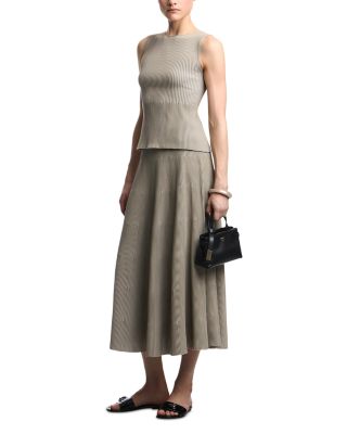 Bicolor Ribbed Midi Skirt