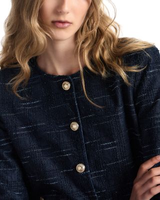 Check Jacquard Collarless Jacket