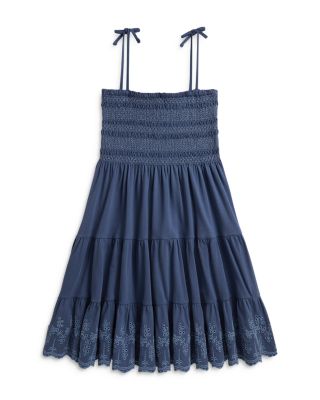 Girls' Smocked Eyelet Cotton Jersey Dress - Little Kid
