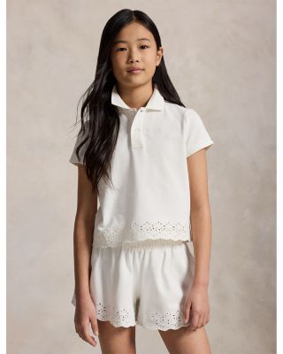 Girls' Eyelet Stretch Mesh Polo Shirt & Shorts Set - Little Kid, Big Kid